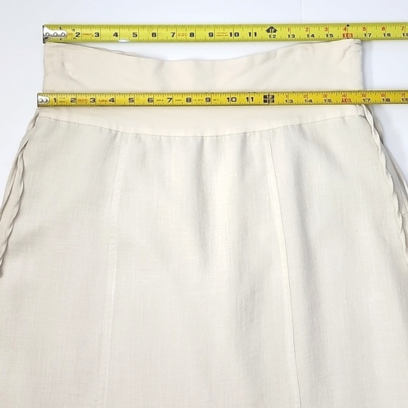 Melanie Lyne Cream Midi A-Line Slit Flowy Lined Cotton Blend Skirt Size 12 - Picture 12 of 15